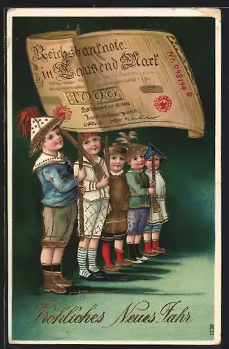 AK Kleine Soldaten mit Geldschein als Fahne