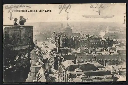 AK Berlin, Reichsluftschiff Zeppelin über der Stadt
