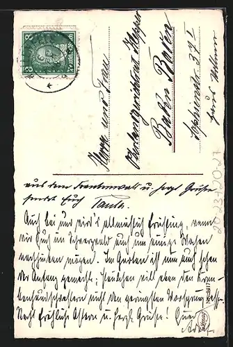 Künstler-AK Osterhase mit Osterküken auf einem Zweig