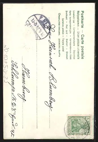 Künstler-AK Pfingsten, Zwerg und Maikäfer auf einem Baum