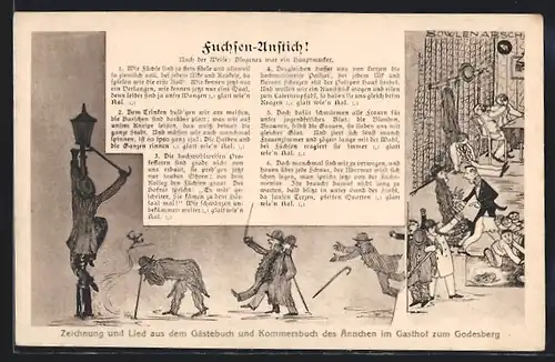 Künstler-AK Godesberg, Gasthof zum Godesberg, Lied aus Gästebuch