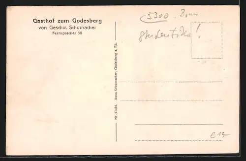 Künstler-AK Godesberg, Gasthof zum Godesberg, Lied aus Gästebuch