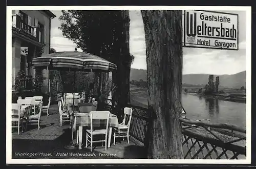 AK Winningen /Mosel, Hotel Gaststätte Weltersbach, Terrasse