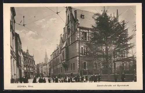 AK Düren /Rhld., Zehnthofstrasse mit Gymnasium