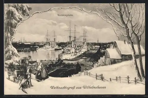 AK Wilhelmshaven, Dampfer am Reichskriegshafen, Weihnachtsgruss