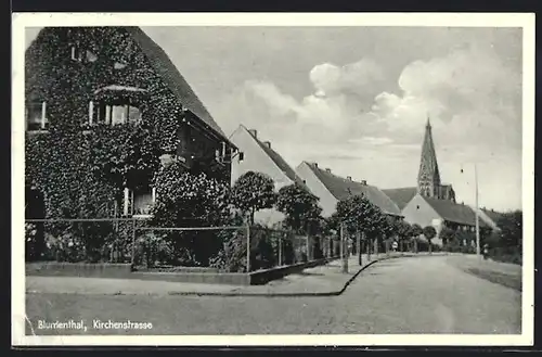 AK Blumenthal, Kirchenstrasse mit Kirche