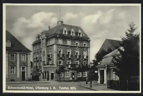 AK Offenburg i. B., Partie am Schwarzwald-Hotel