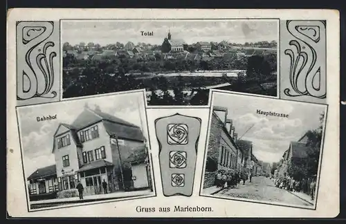 AK Marienborn, Bahnhof, Hauptstrasse, Ortsansicht
