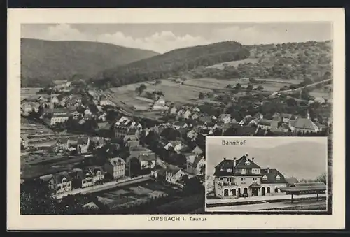 AK Lorsbach i. Taunus, Bahnhof und Panorama