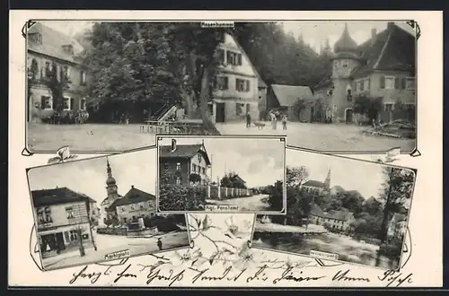 AK Rosenhammer, Marktplatz mit Apotheke, Königliches Forstamt, Weidenberg