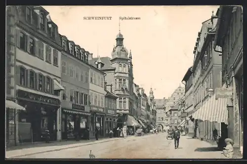 AK Schweinfurt, Spitalstrasse mit Geschäften