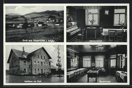 AK Maierhöfen i. Allgäu, Gasthaus zur Post, Innenansichten Nebenzimmer und Gastzimmer, 