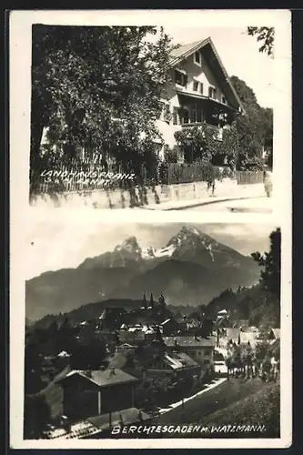 AK Berchtesgaden, Hotel Landhaus Franz, Teilansicht mit Watzmann
