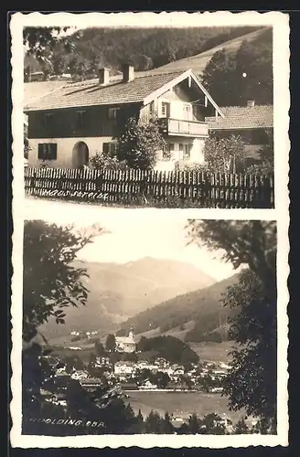 AK Ruhpolding /Obb., Hotel Haus Streil, Teilansicht mit Kirche