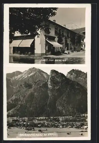 AK Oberammergau, Ortsansicht mit Kofel und Haus Jak. Bierling, Dorfstrasse 37