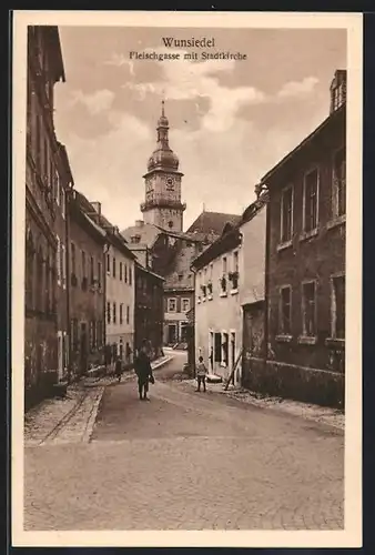 AK Wunsiedel, Strassenpartie in der Fleischergasse mit Stadtkirche