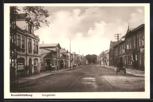 AK Brunsbüttelkoog, Koogstrasse mit Hotel zur Kanalmündung