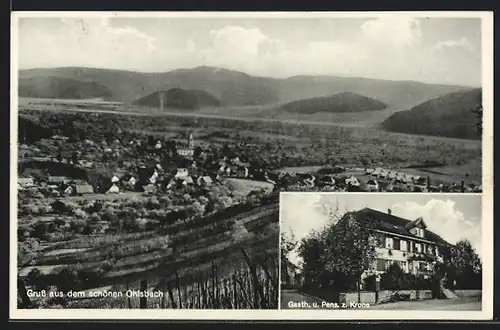 AK Ohlsbach, Panoramaansicht, Gasthaus u. Pension Zur Krone