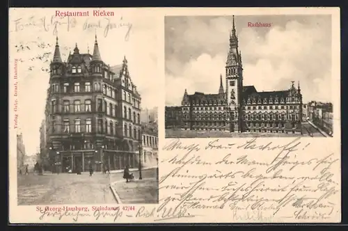 AK Hamburg-St. Georg, Restaurant Rieken, Steindamm 42-44, Rathaus