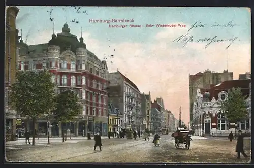 AK Hamburg-Barmbeck, Hamburger Strasse Ecke Winterhuder Weg mit Geschäften