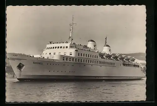 AK MS Sassnitz, Eisenbahnfährschiff der Deutschen Reichsbahn