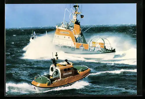 AK Seenotrettungsboot der Deutschen Gesellschaft z. Rettung Schiffbrüchiger H.J. Kratschke mit Tochterboot Ludje