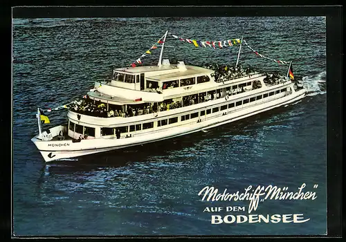 AK MS München in Flaggengale auf dem Bodensee