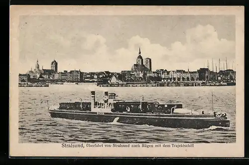 AK Stralsund, Trajektschiff auf der Überfahrt nach Rügen