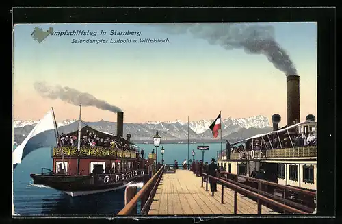 AK Salondampfer Luitpold und Wittelsbach am Steg des Starnberger Sees