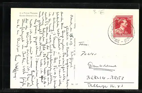 AK Passagierschiff MS Prince Philippe aus der Ferne, Dover-Osterd Line