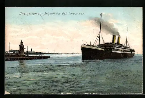 AK Bremerhaven, Ankunft des Dampfers Barbarossa