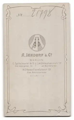 Fotografie A. Jandorf & Co., Berlin, Spittelmarkt 16-17, Bellealliancestr. 1-2, Junge Dame im Kleid