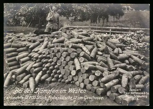 Riesen-AK 1.WK, Westfront, erbeutete 12.000 Stück französische 12cm Artillerie Geschosse
