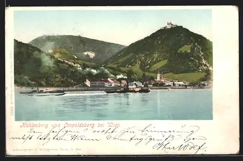 AK Wien-Kahlenberg, Ortsansicht mit Leopoldsberg