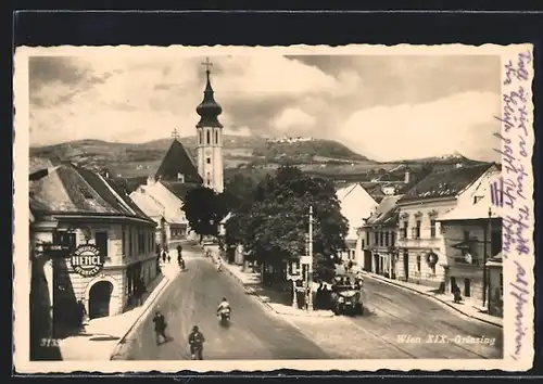 AK Wien-Grinzing, Strassenpartie mit Gasthof & Weinhaus Hengl