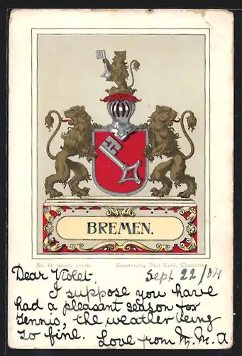 Lithographie Bremen, Wappen der Stadt Bremen