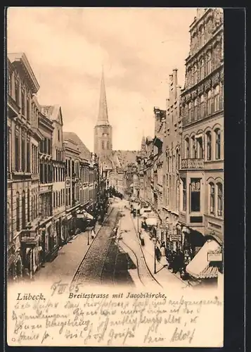 AK Lübeck, Breitestrasse mit Jacobikirche