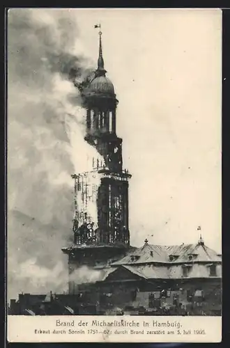 AK Hamburg-Neustadt, Brand der Michaeliskirche am 3.7.1906
