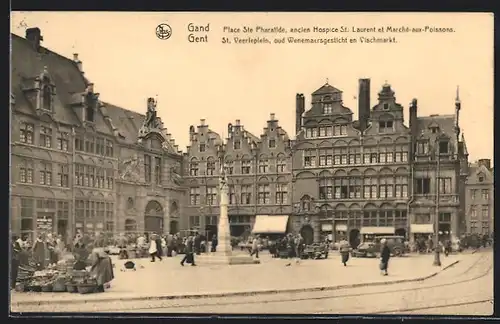 AK Gent, St. Veerleplein, oud Wenemaersgestlicht en Vischmarkt