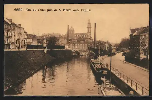 AK Gand, Vue du Canal pris de S. Pierre avec l`Eglise