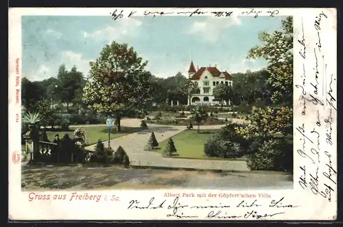 AK Freiberg i. Sa., Albert-Park mitGöpfert'schen Villa