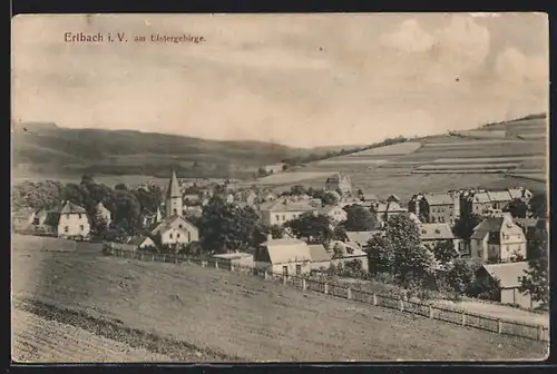 AK Erlbach i. V. am Elstergebirge, Teilansicht mit Kirche