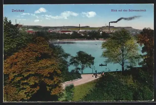 AK Zwickau, Blick auf den Schwanenteich