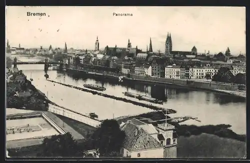 AK Bremen, Panorama mit Booten