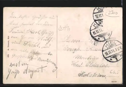 AK Kiel, Panorama der Stadt mit Dampfer