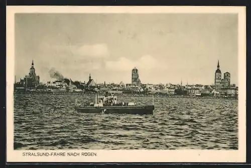 AK Stralsund, Blick auf die Fähre nach Rügen