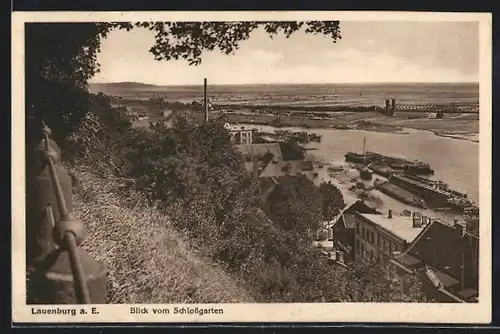 AK Lauenburg a. E., Blick vom Schlossgarten