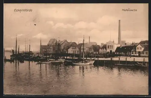 AK Eckernförde, Blick auf Hafenpartie