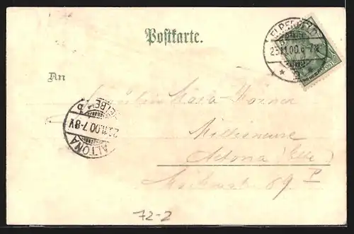 Lithographie Elberfeld, Schwebebahn durchquert ein Industriegelände