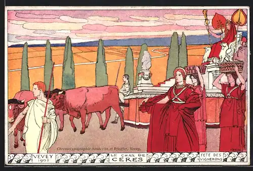 Künstler-AK sign. Bieler: Vevey, Fete des Vignerons 1905, Le Char de Ceres, Jugendstil